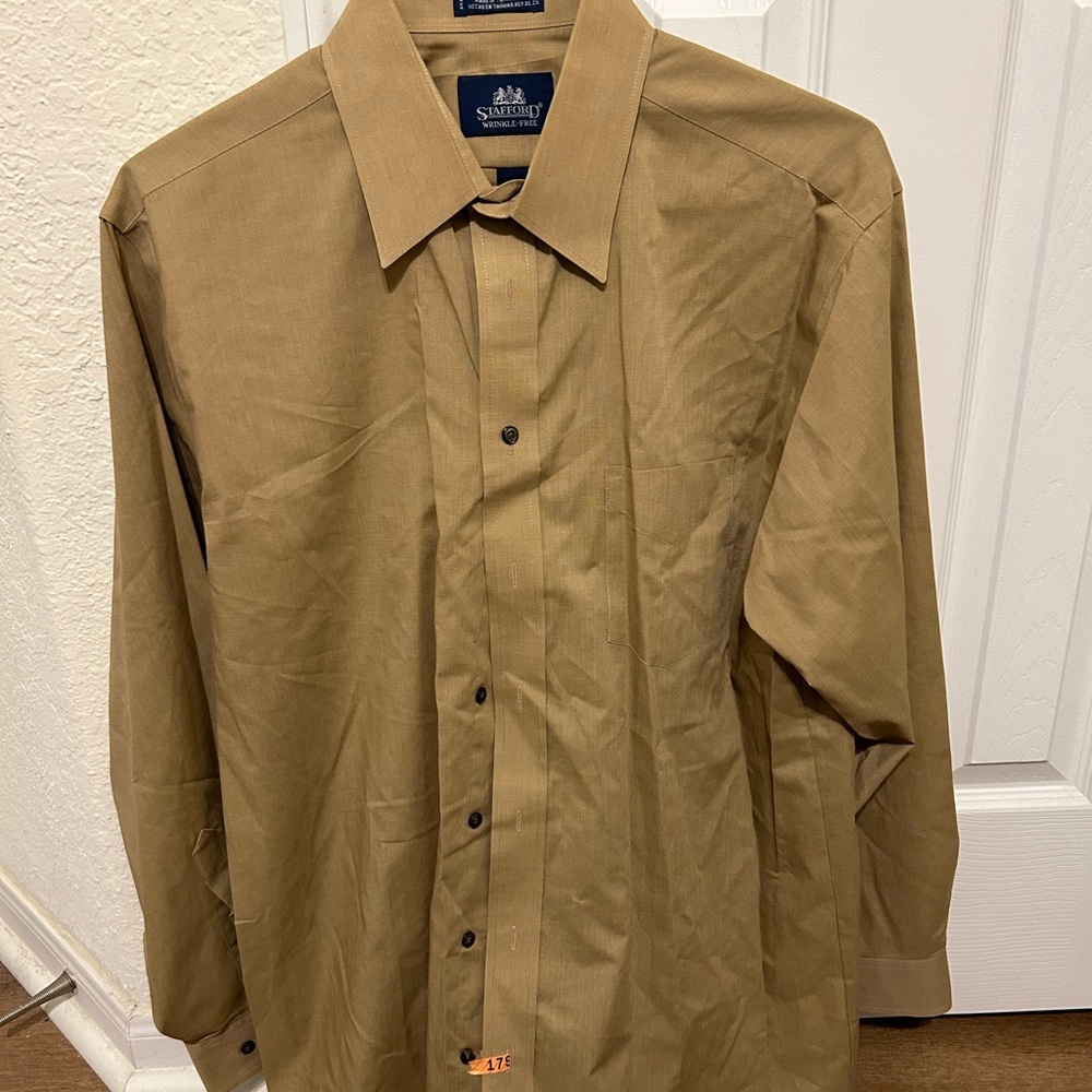Stafford XL tan color button down dress shirt wrinkle free.